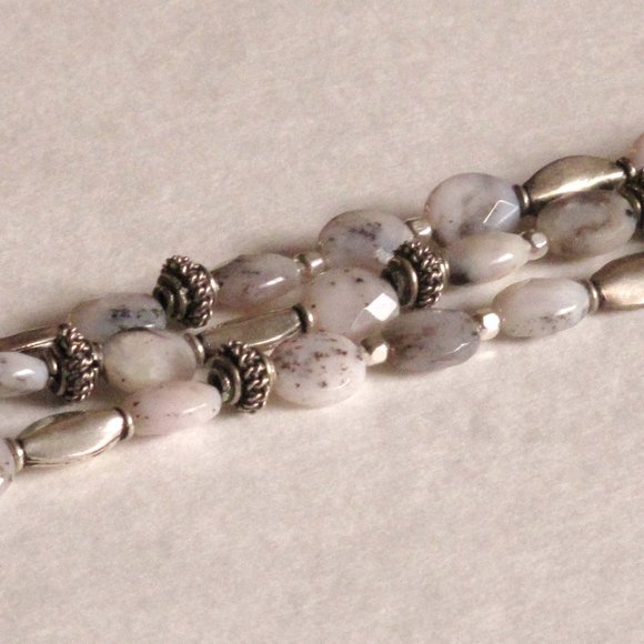 NWT 7" Pink Opal & Bali Silver Triple-Stranded Artisan Bracelet - Picture 8 of 9